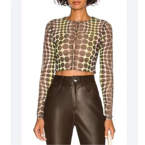 AFRM Brown and Lime Polka Dot Long Sleeve Crop Top